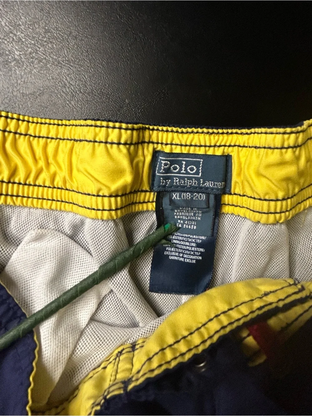 Ralph Lauren Navy Swim Shorts with Yellow Waistband